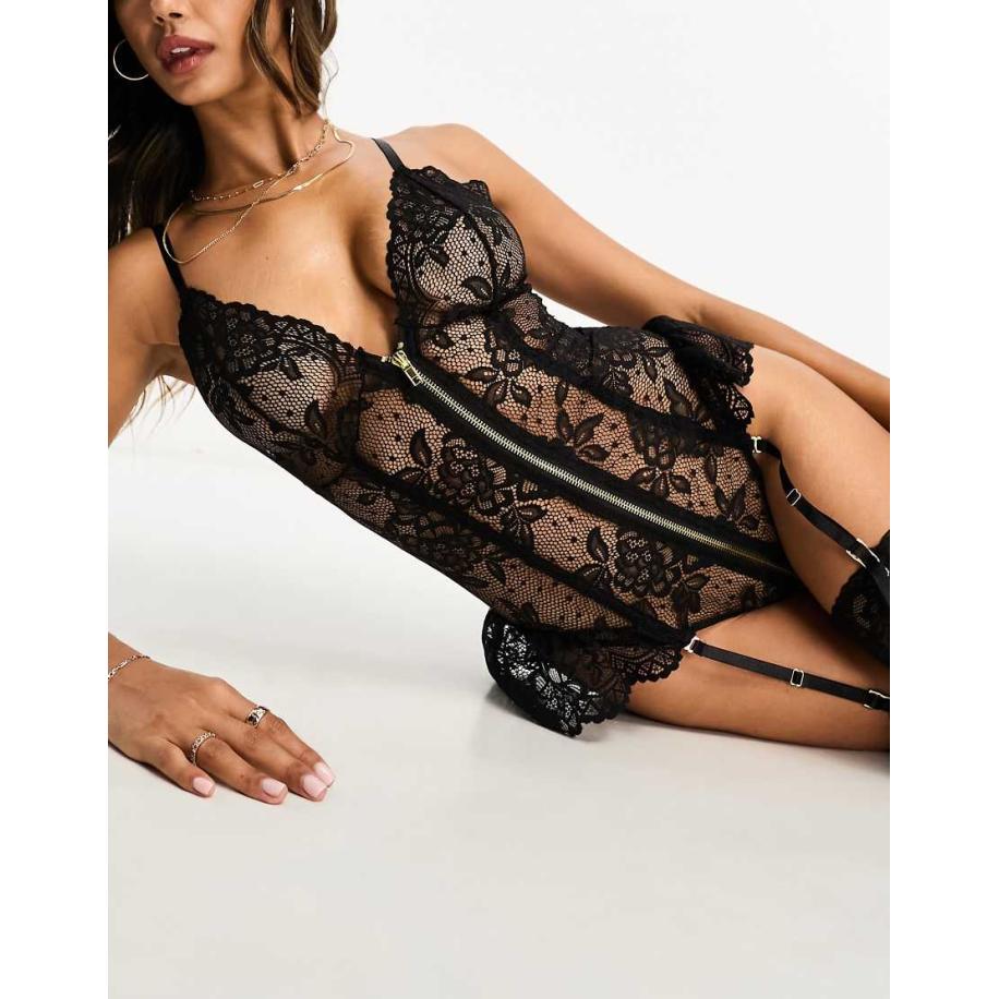 Ann Summers Taylor Kanten body in zwart Zwart
