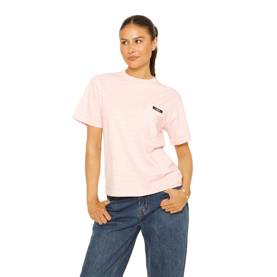 la sisters Oversized Striped T-Shirt Roze