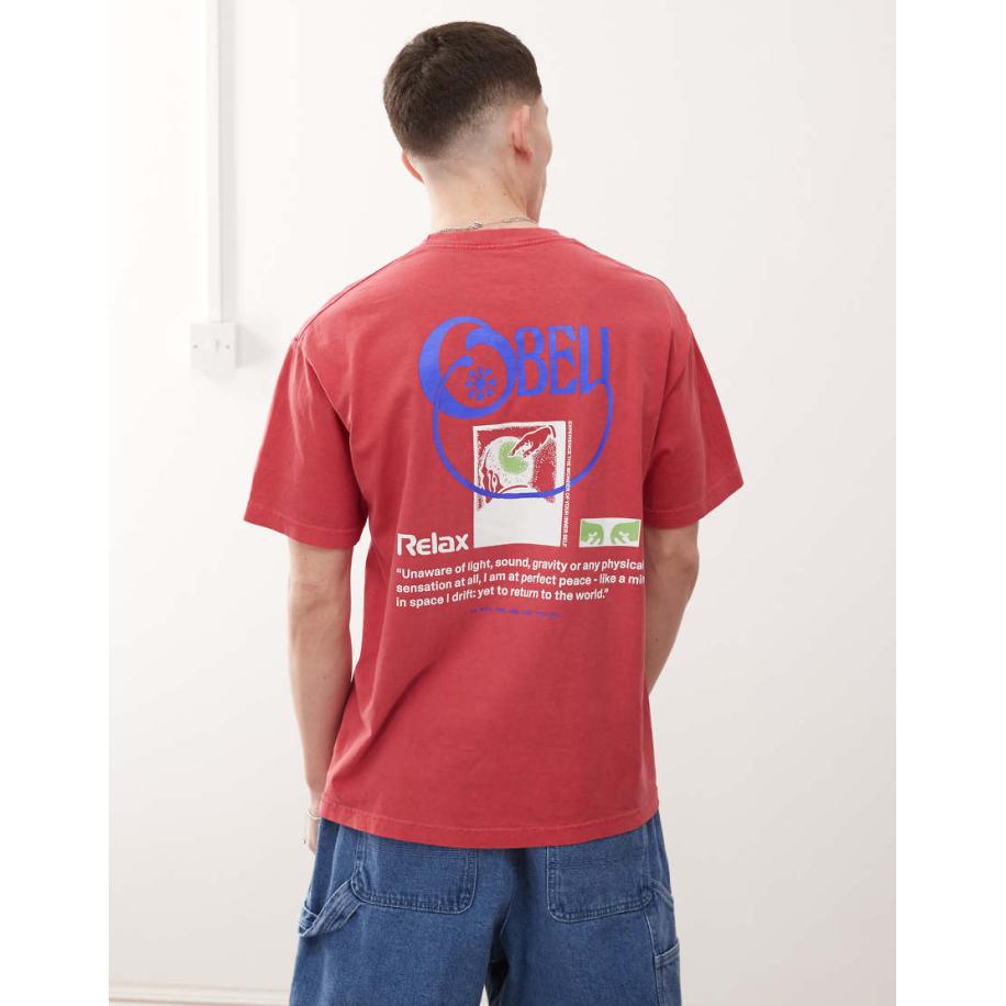 Obey - Studios - T-shirt met grafische relax-logoprint op de achterkant in pigment framboos-Rood Rood