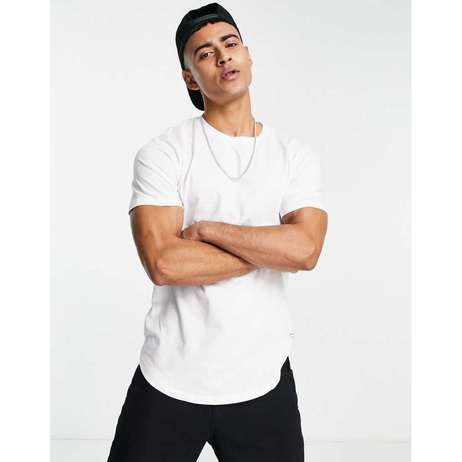 Jack & Jones Essentials - T-shirt met lange pasvorm en ronde zoom in wit Wit