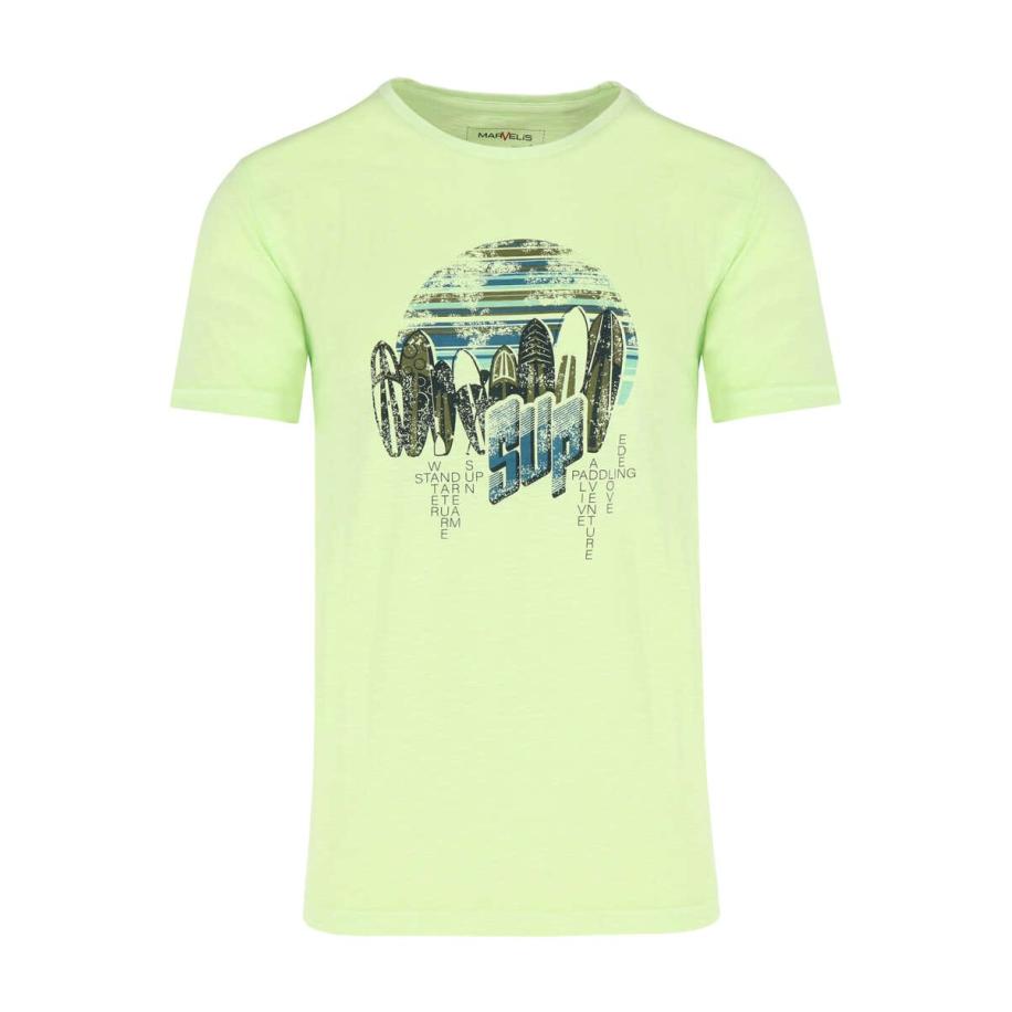 Marvelis Casual T-Shirt ronde hals lichtgroen, Bedrukt Groen