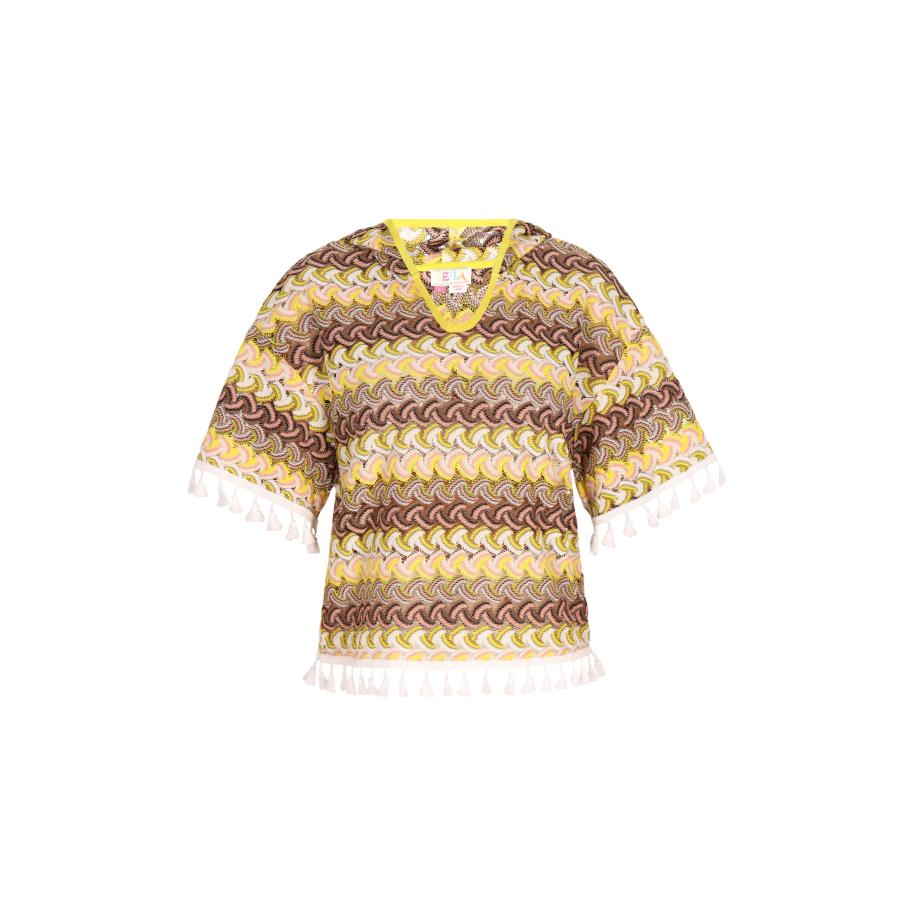 IZIA IZIA Shirt bruin / lichtgeel / lichtroze / wit -
