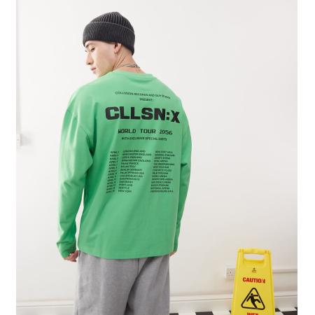 COLLUSION - T-shirt met lange mouwen en grafisch tour-logo in groen