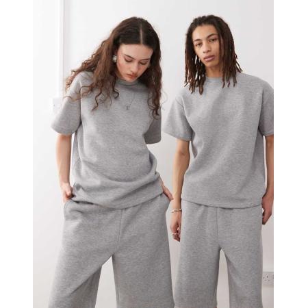 Reclaimed Vintage - Uniseks T-shirt van jersey sweatstof in gemêleerd grijs, deel van co-ord set