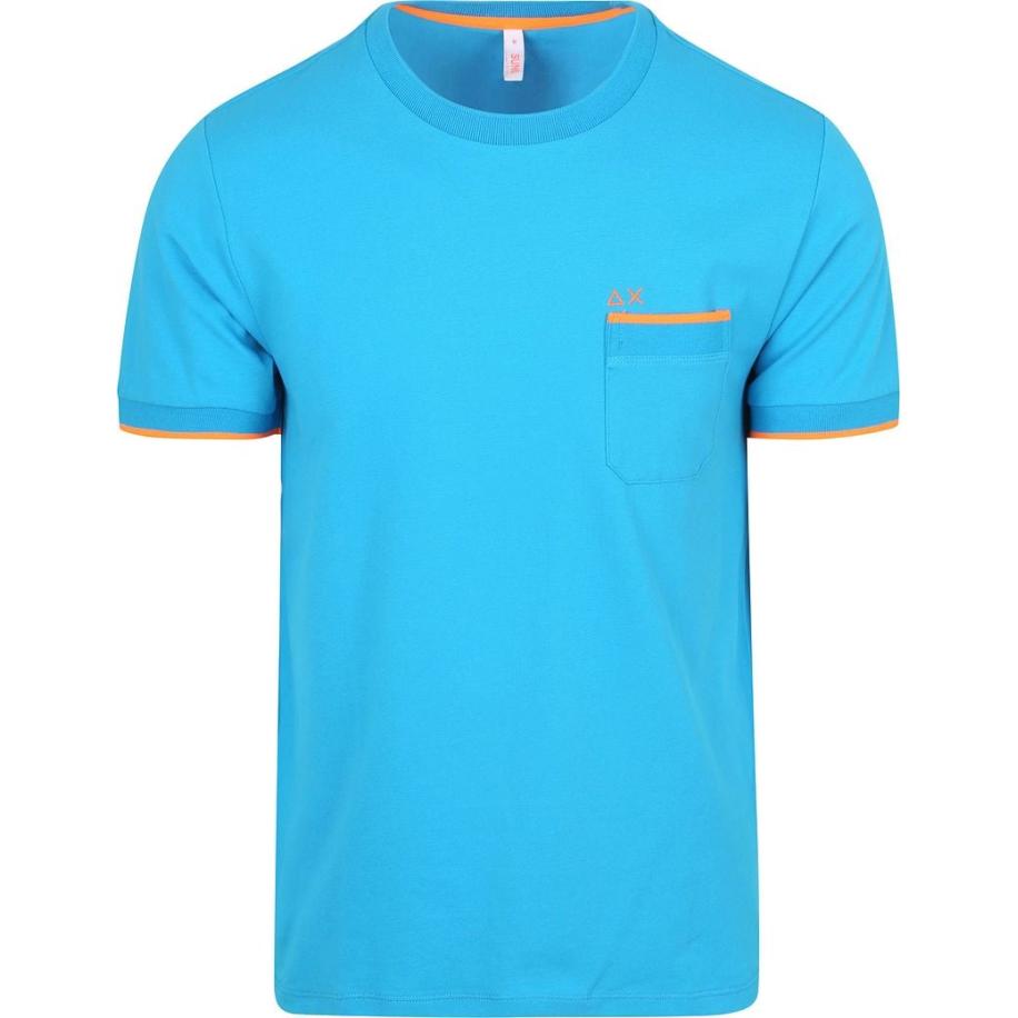 Sun68 Piqué T-Shirt Fluo Stripe Blauw Blauw