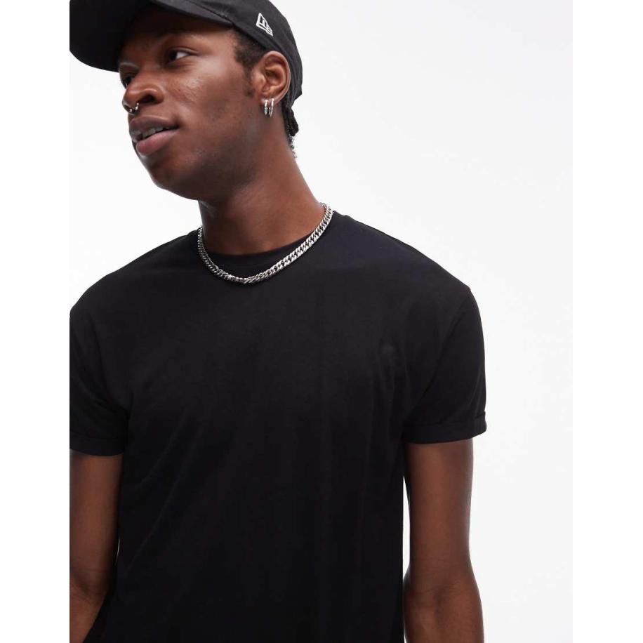 Topman - T-shirt met lange pasvorm in zwart Zwart