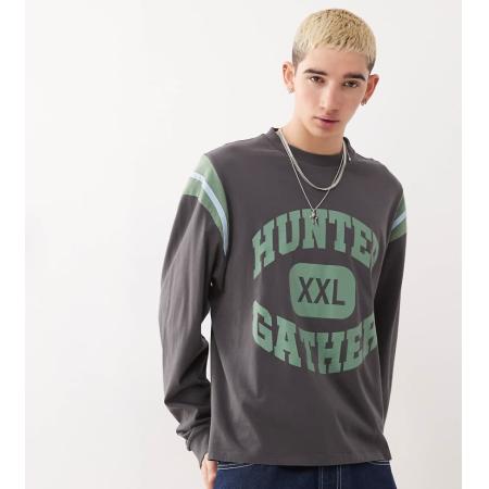 COLLUSION - Ruimvallend T-shirt met print en lange mouwen in antracietgrijs-Zwart