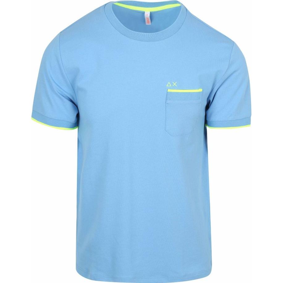 Sun68 Piqué T-Shirt Fluo Stripe Lichtblauw Blauw