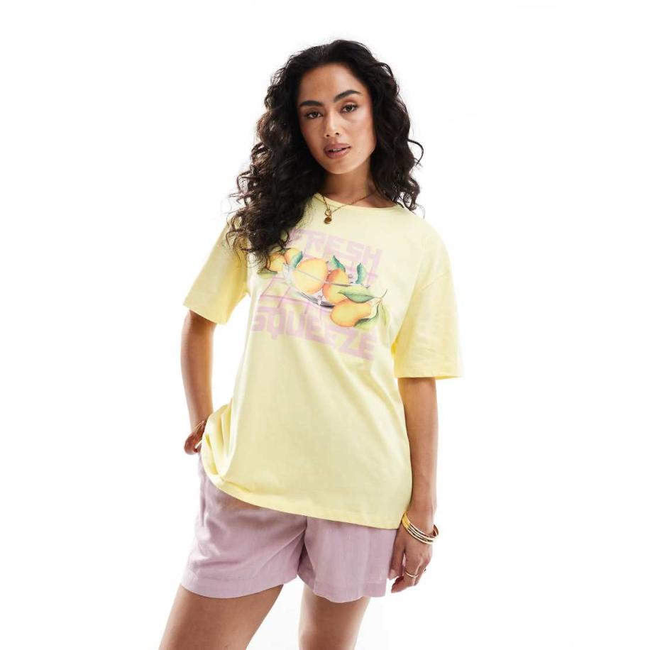 Pieces Oversized T-shirt met grafische print van fresh squeeze in geel Geel