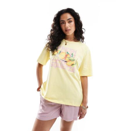 Pieces Oversized T-shirt met grafische print van fresh squeeze in geel