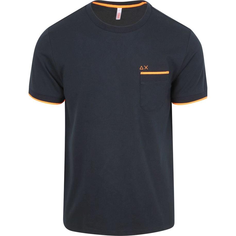 Sun68 Piqué T-Shirt Fluo Stripe Navy Blauw