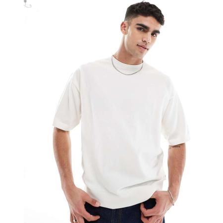 Jack & Jones - Premium - Gebreid oversized T-shirt met ronde hals in crème-Wit