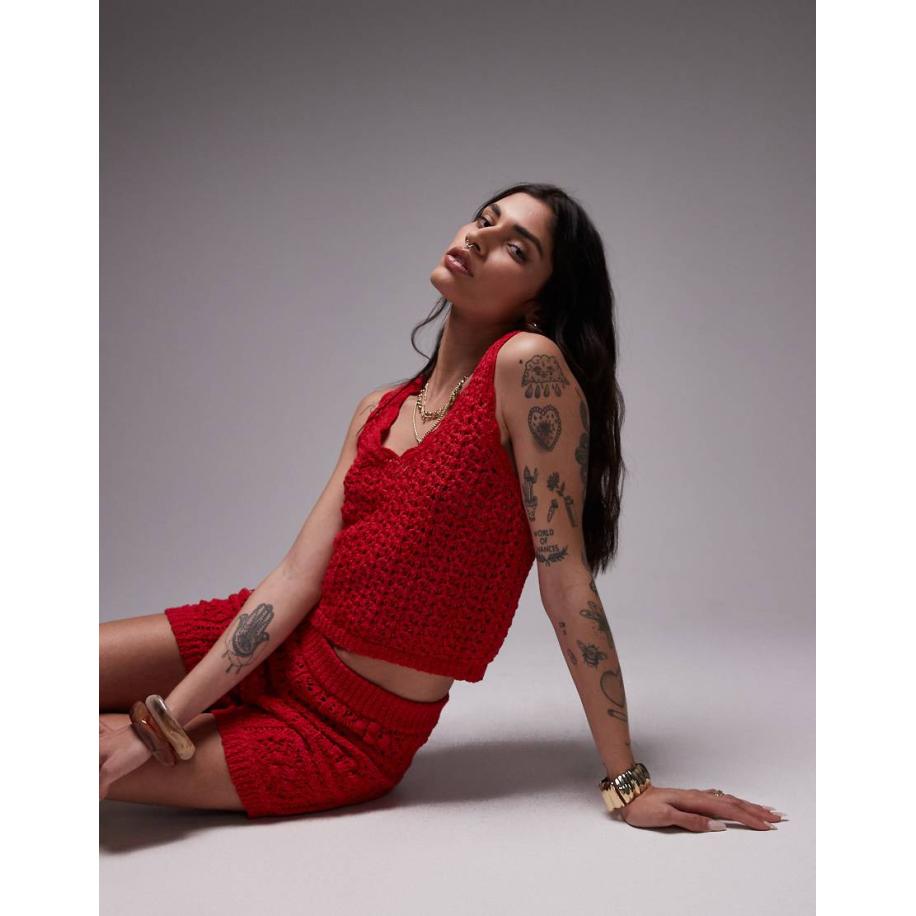 Topshop Tanktop met gebreide steken in rood, deel van co-ord set Rood