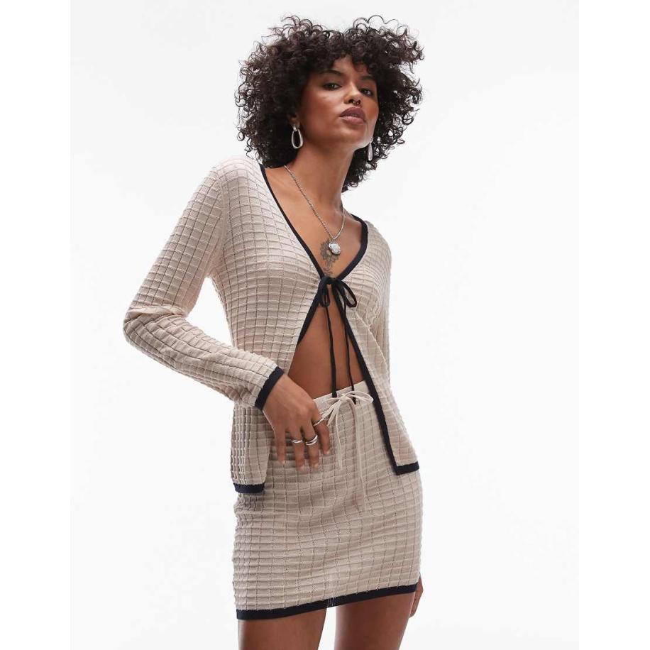 Rhythm Seaside Gebreide top met lange mouwen en contrasterende randen in beige, deel van co-ord set-Neutraal Multicolor