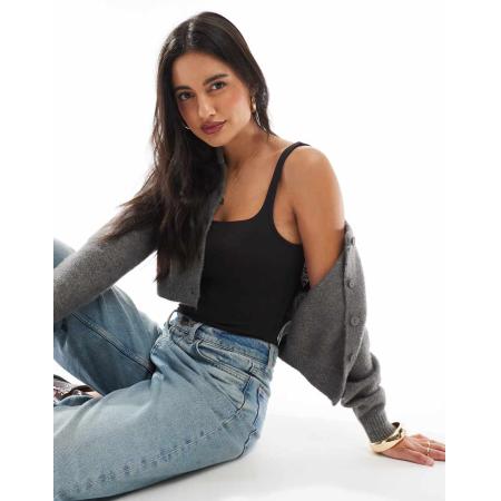 Pieces Naadloze body met vierkante hals in zwart