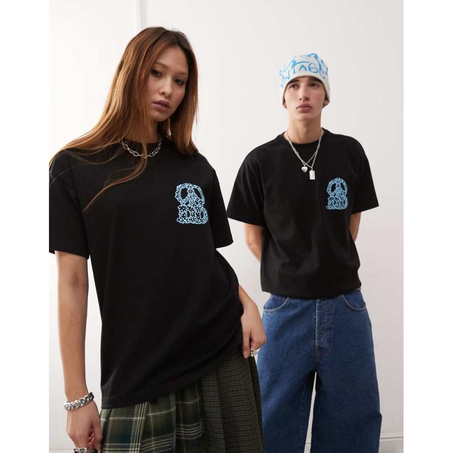 Dr Denim - Trooper - Uniseks ruimvallend T-shirt met DD-print met vredessymbool op de voorkant in zwart Zwart