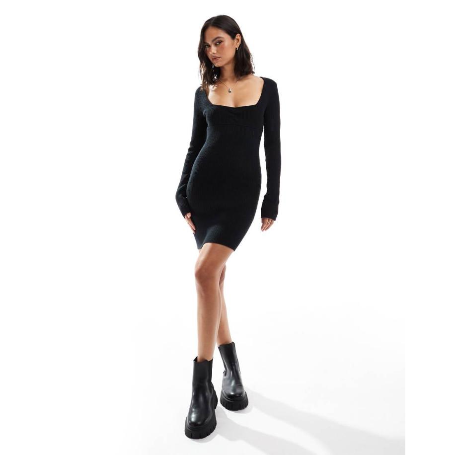 Hollister Mini sweaterjurk met gestrikte achterkant en lange mouwen in zwart Zwart