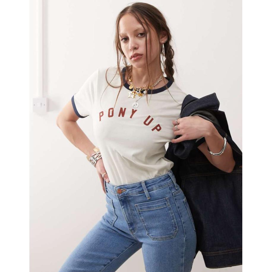 Wrangler Pony Up T-shirt met print in vintage wit Wit