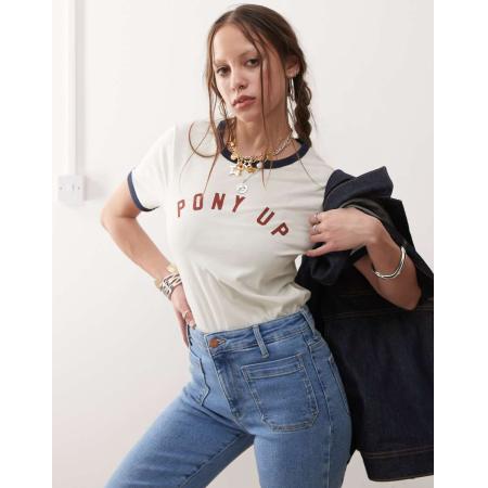 Wrangler Pony Up T-shirt met print in vintage wit