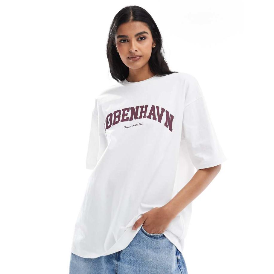 JJXX Oversized T-shirt met 'Kobenhavn' print in wit Wit