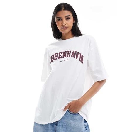 JJXX Oversized T-shirt met 'Kobenhavn' print in wit