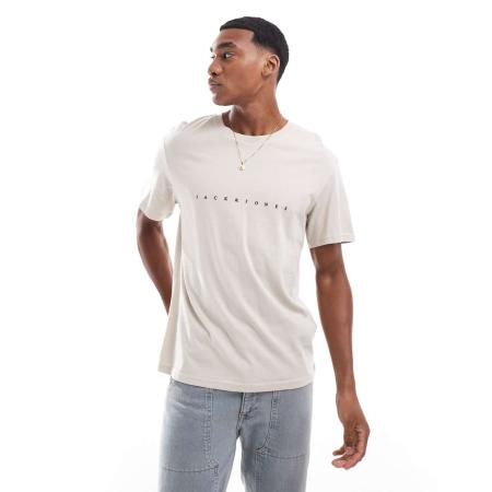 Jack & Jones - T-shirt met logo op de voorkant in beige-Neutraal