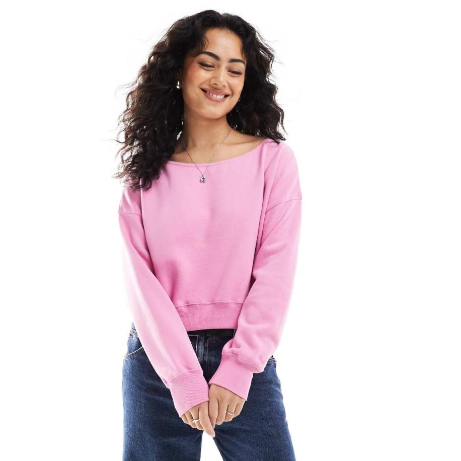 Hollister Boyfriend sweatertop met blote schouders in roze-Paars Paars