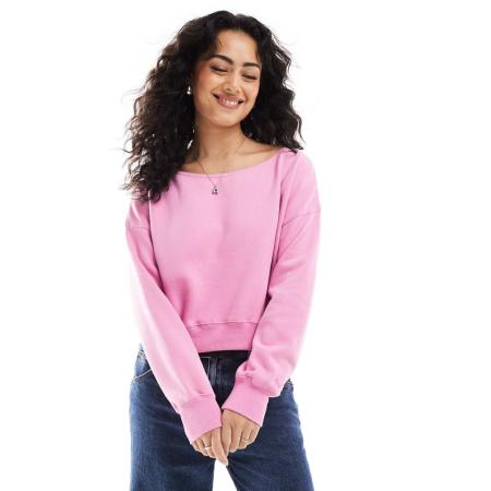 Hollister Boyfriend sweatertop met blote schouders in roze-Paars