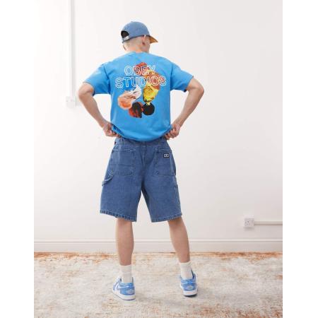 Obey - Studios - T-shirt met grafische logoprint op de achterkant in blauwgroen
