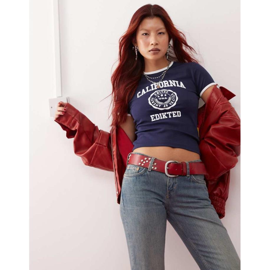 Edikted T-shirt in jaren 90-stijl met print in marineblauw Blauw