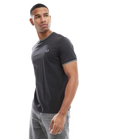 Fred Perry - T-shirt met gestreepte biesjes in donkergrijs