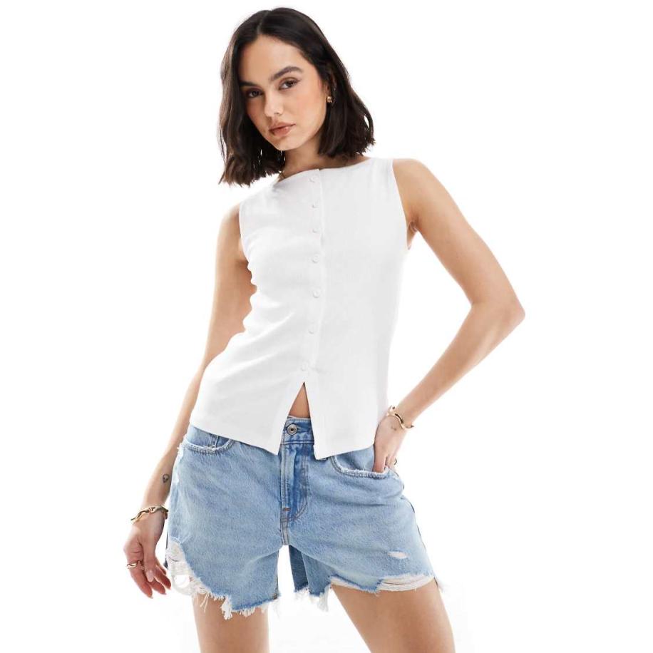 New Look Tanktop met knoopsluiting in wit Wit