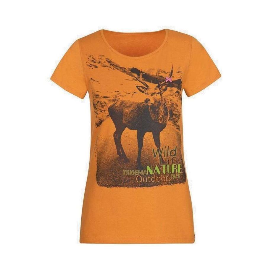 TRIGEMA Dames T-shirt curry, Bedrukt Oranje