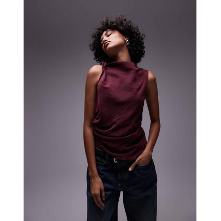 Topshop Mouwloze top met geknoopte zijkant in bordeauxrood