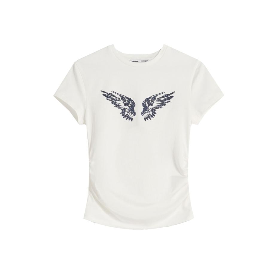 Bershka Bershka Shirt nachtblauw / wit -