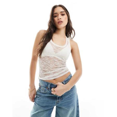 Monki Kanten hemdje met racerback in wit