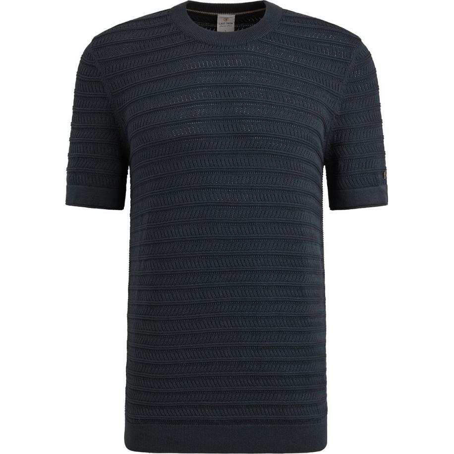 Cast Iron Knitted Jacquard T-shirt Navy Blauw