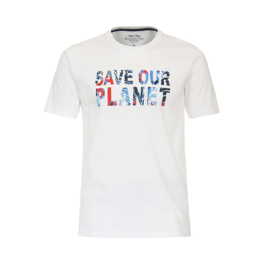 Redmond Casual T-Shirt ronde hals ecru, Motief Wit