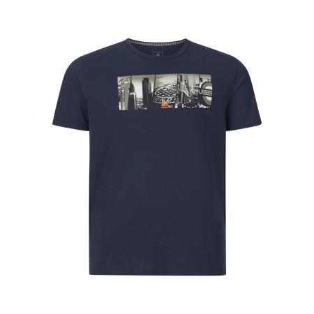 Charles Colby T-Shirt ronde hals donkerblauw, Bedrukt