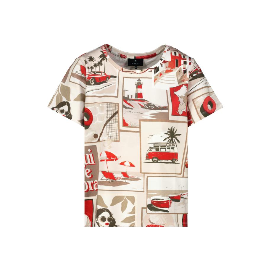 Monari monari Shirt lichtbruin / kaki / rood / wit -