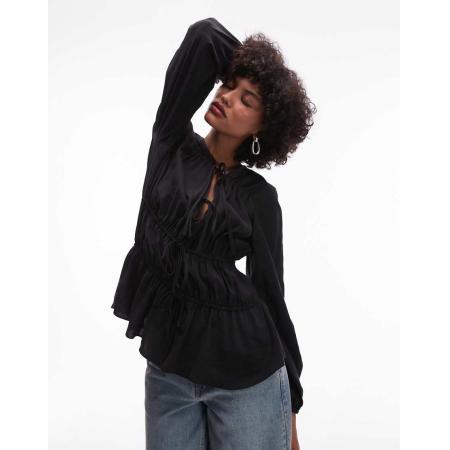 Topshop Zachte gelaagde top met gestrikte voorkant in zwart