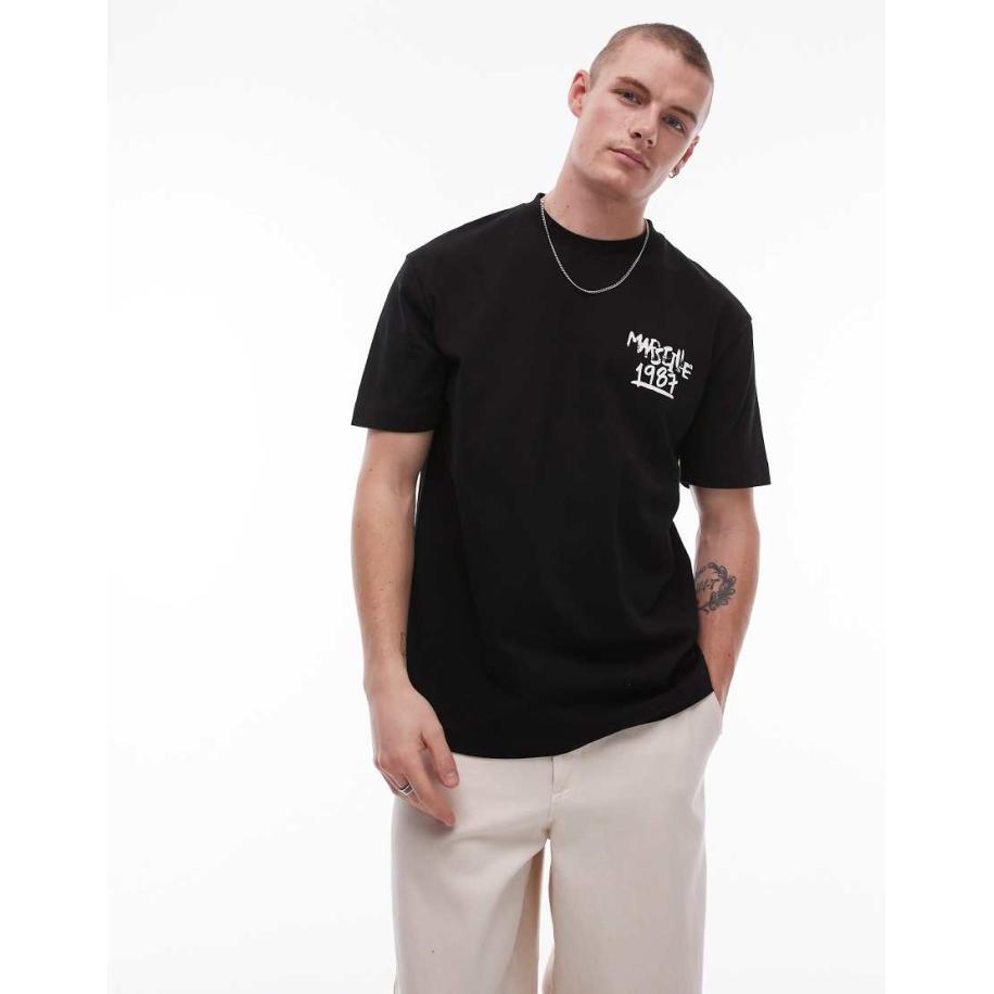 Topman - T-shirt met Marseille-print in zwart Zwart