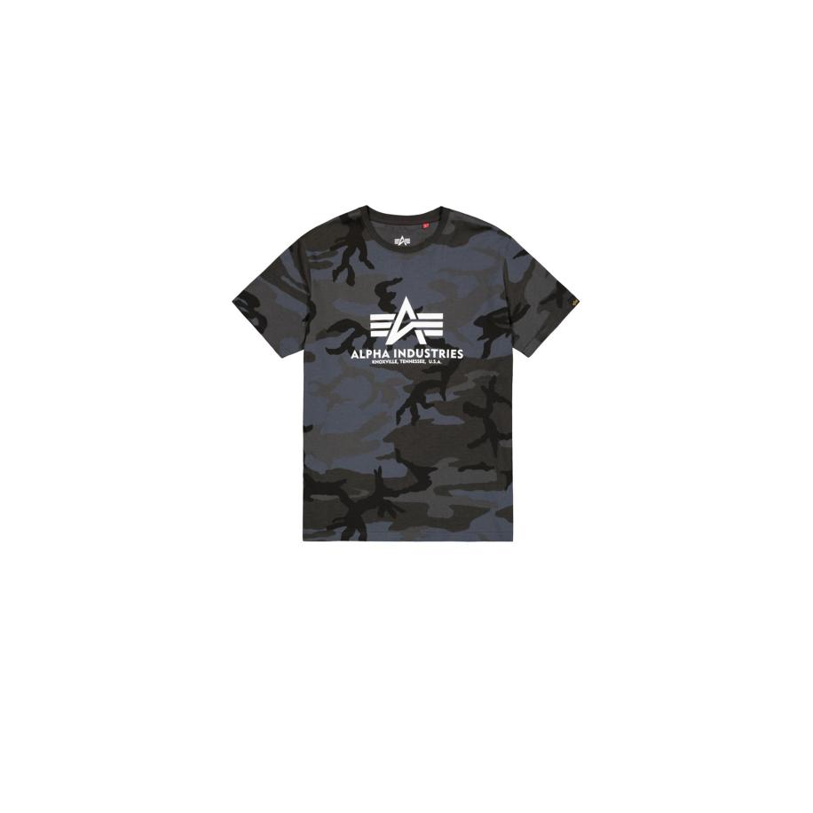 ALPHA INDUSTRIES Shirt Basic Logo Camo grijs / zwart / wit Zwart