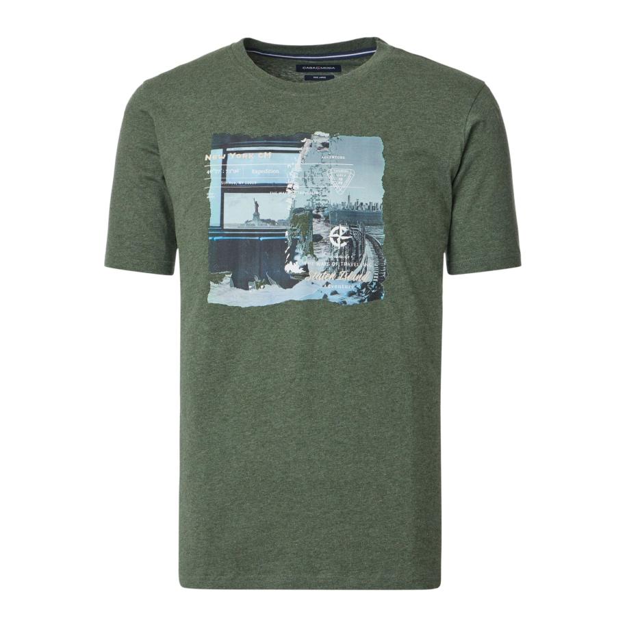 Casa Moda T-Shirt ronde hals groen, Effen Groen