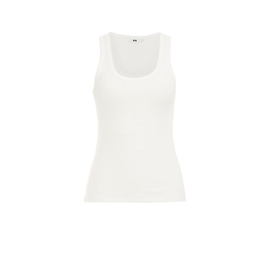 WE Fashion Dames singlet van ribstof - Wit - Katoen - Maat: XXL Wit