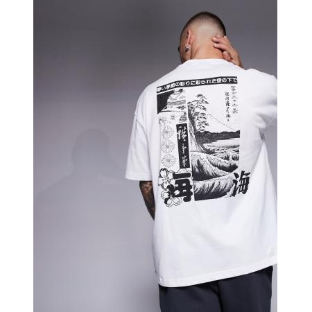 ASOS DESIGN - Oversized T-shirt met grafische souvenir-print in wit
