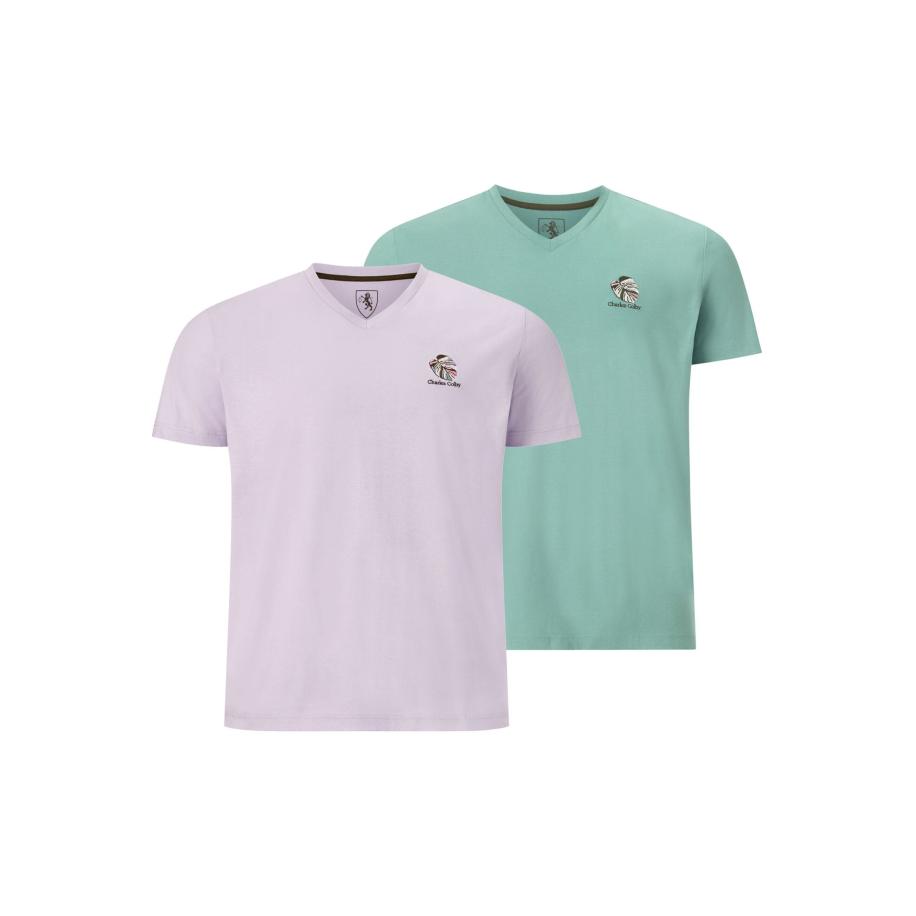 Charles Colby T-Shirt Dubbel pak Lichtpaars, Effen -