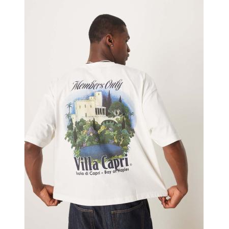 ASOS DESIGN - Recht oversized T-shirt met print in crème-Wit