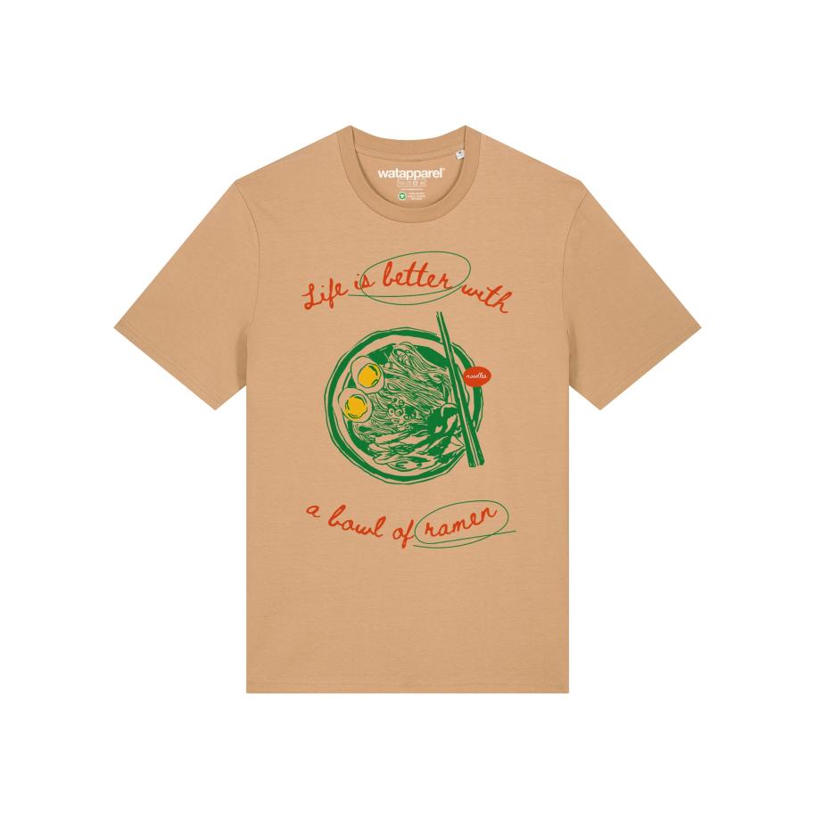 Watapparel Watapparel Shirt Life Is Better With Ramen camel / geel / groen / rood -