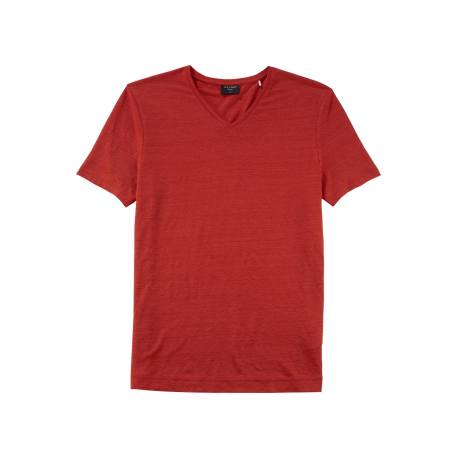 OLYMP Casual T-Shirt V-hals roest, Effen Bruin